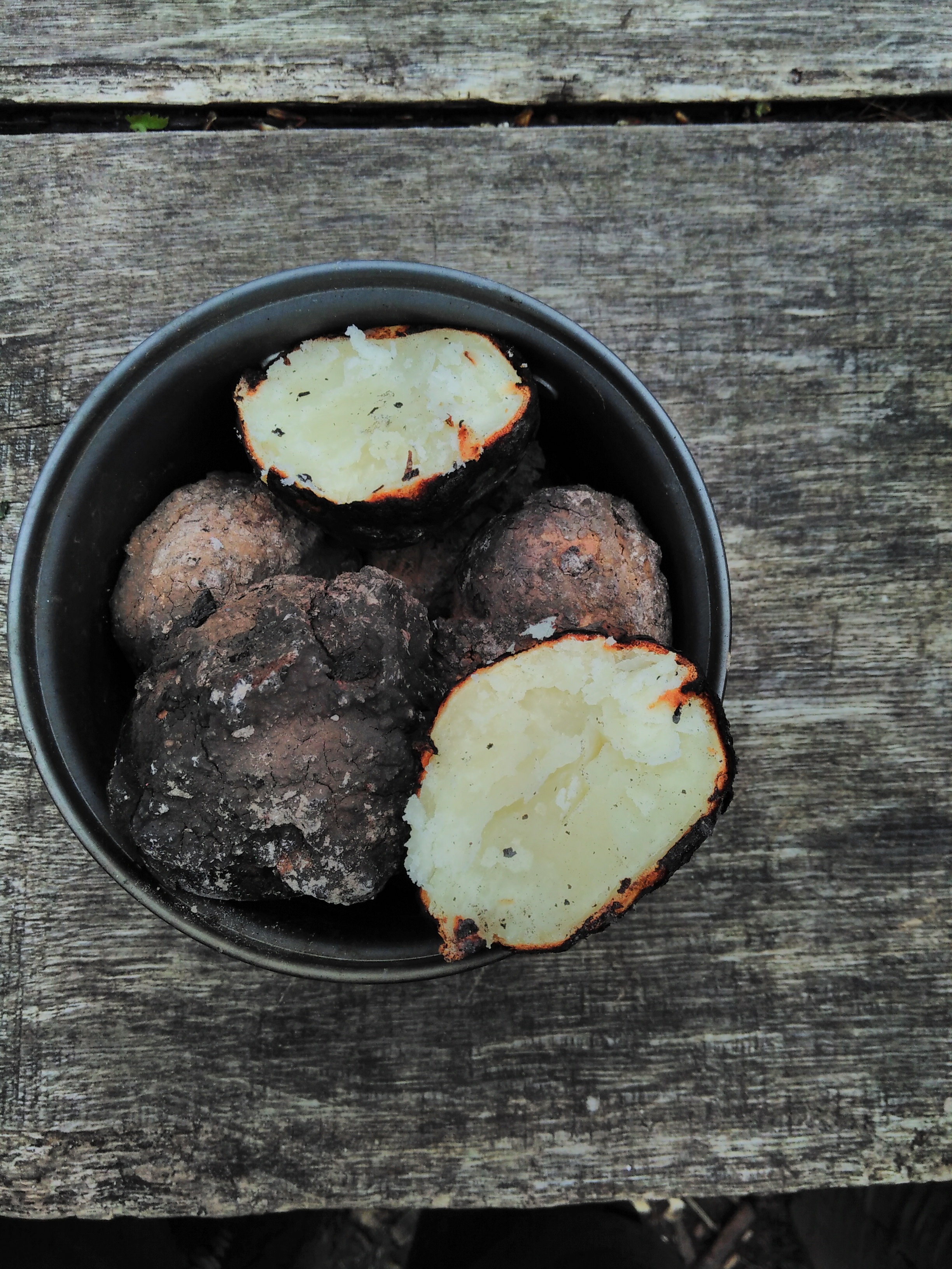 The same potatoes in a camping pan.