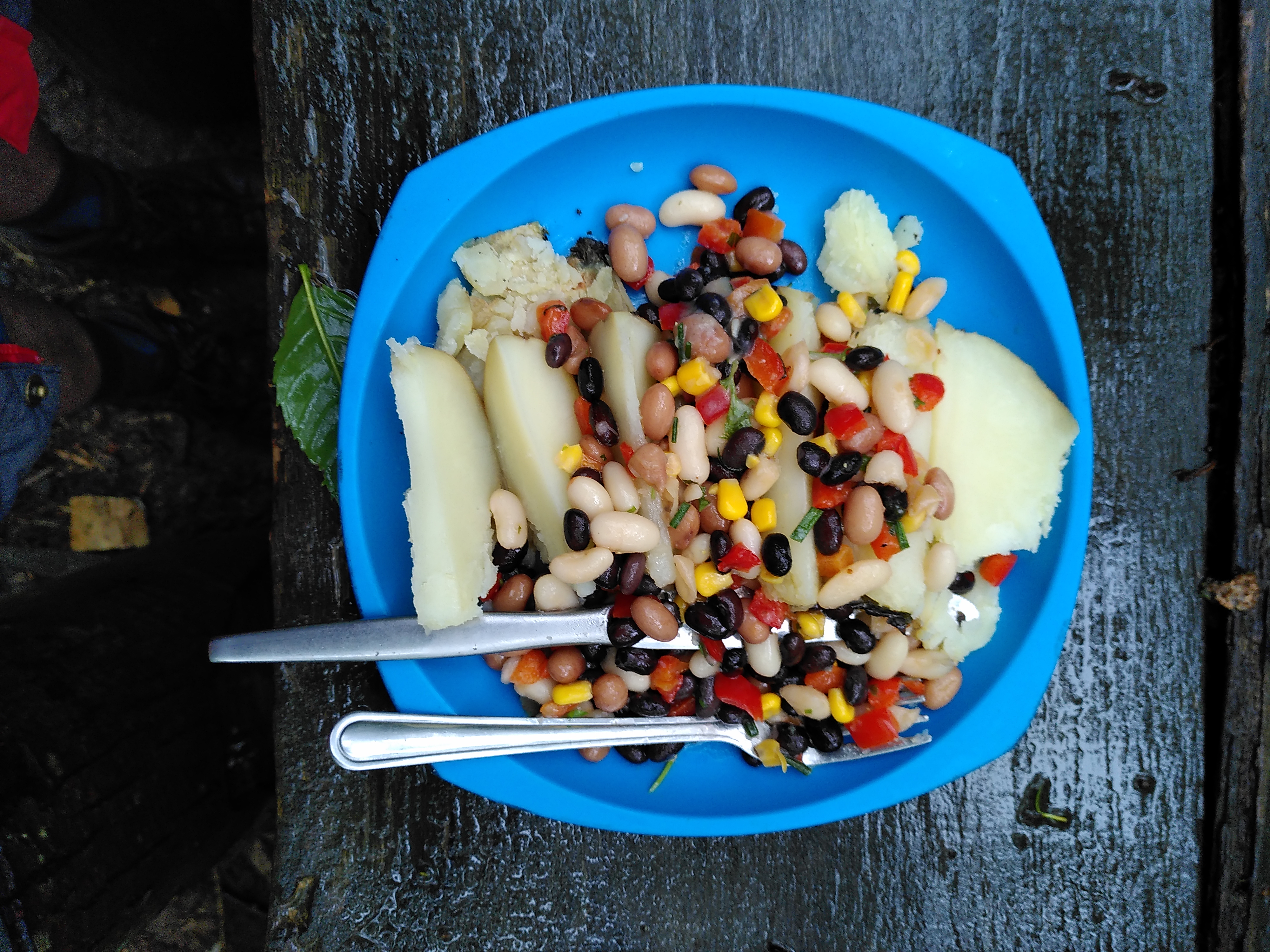 A rather more successful, cleaner potato with mixed bean salad on top