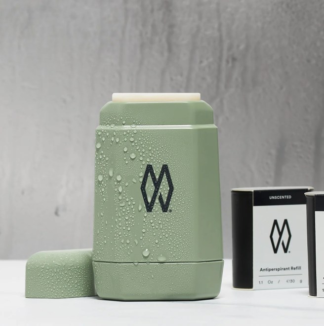 A Make Waves deodorant case next to a pair of refills